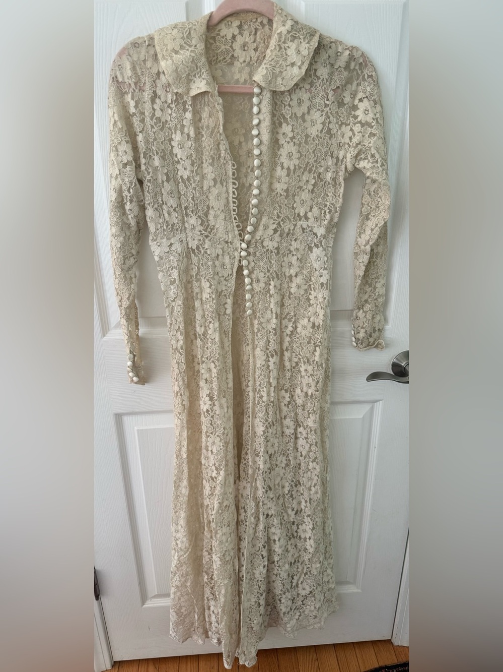 VTG Cream Floral Lace Maxi Duster Overlay Jacket | Romantic Boho Bridal
